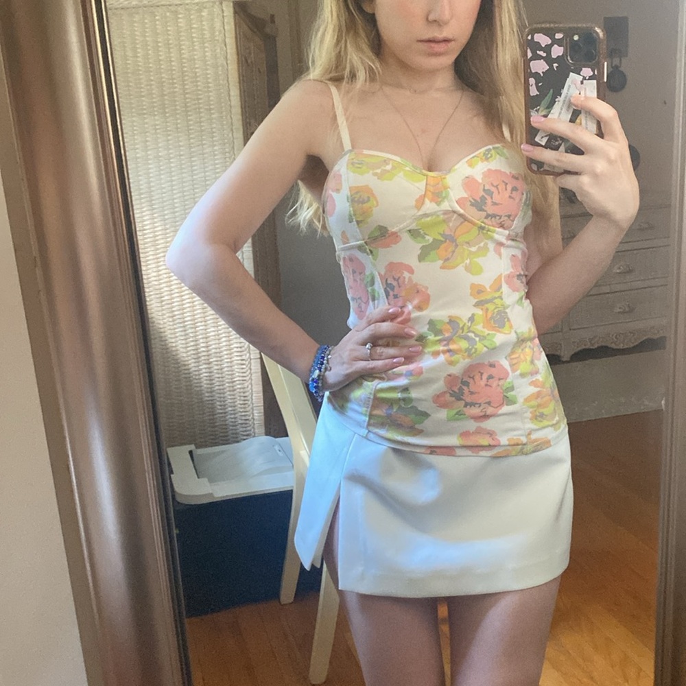 Talula Floral Tank Cami in cream/white